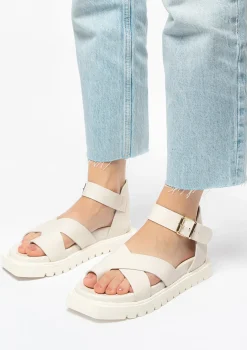 Witte Leren Plateau Sandalen^Sacha Outlet