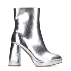 Zilveren Metallic Enkellaarsjes Met Hak^Sacha Store