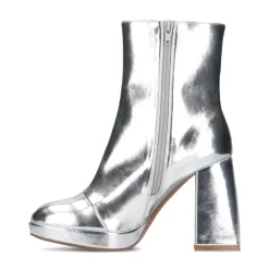Zilveren Metallic Enkellaarsjes Met Hak^Sacha Store