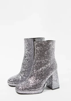 Zilverkleurige Glitter Enkelboots Met Hak^Sacha New
