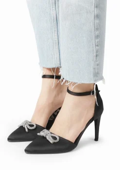 Zwarte Gesloten Pumps Met Zilverkleurige Strass Strik^Sacha Cheap