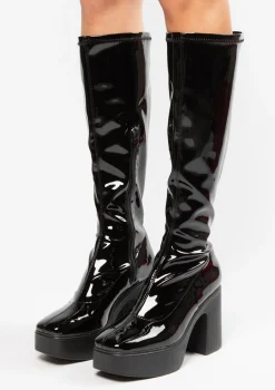 Zwarte Hoge Lak Laarzen Met Blokhak^Sacha Clearance
