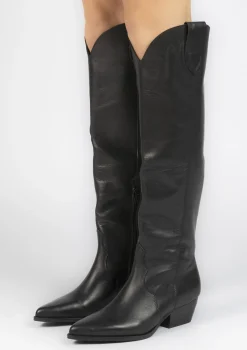 Zwarte Hoge Leren Cowboylaarzen^Sacha Hot