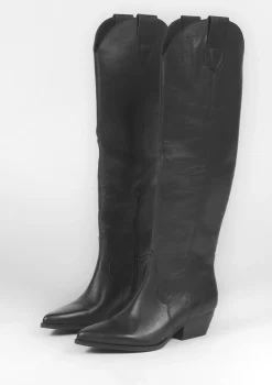 Zwarte Hoge Leren Cowboylaarzen^Sacha Hot