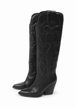 Zwarte Hoge Leren Cowboylaarzen^Sacha New