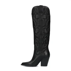 Zwarte Hoge Leren Cowboylaarzen^Sacha New
