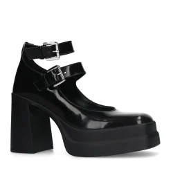 Zwarte Lakfinish Gesloten Pumps Met Plateauhak^Sacha Fashion