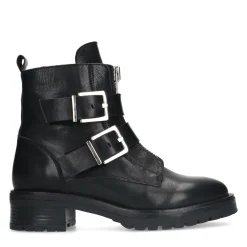 Zwarte Leren Biker Boots Met Zilverkleurige Gespen^Sacha Store