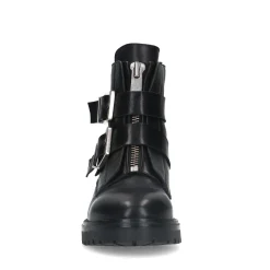 Zwarte Leren Biker Boots Met Zilverkleurige Gespen^Sacha Store