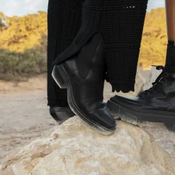 Zwarte Leren Chelsea Boots Met Vierkante Neus^Sacha Cheap