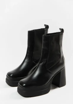 Zwarte Leren Chelsea Boots Met Plateau Hak^Sacha Hot