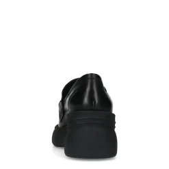 Zwarte Leren Chunky Loafers Met Goudkleurige Chain^Sacha New