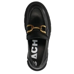 Zwarte Leren Chunky Loafers Met Goudkleurige Chain^Sacha New