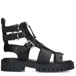 Zwarte Leren Chunky Sandalen^Sacha Cheap