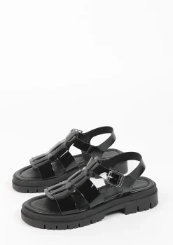 Zwarte Leren Chunky Sandalen^Sacha Outlet