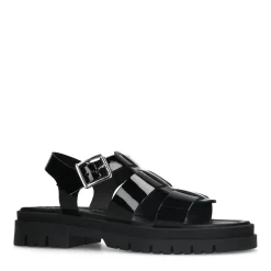 Zwarte Leren Chunky Sandalen^Sacha Outlet