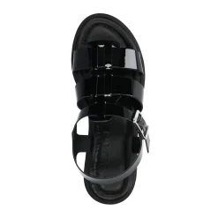 Zwarte Leren Chunky Sandalen^Sacha Outlet