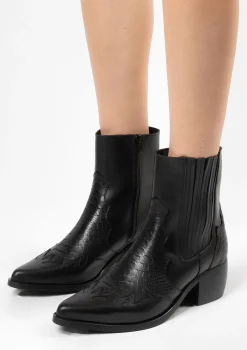 Zwarte Leren Cowboylaarsjes Met Details^Sacha Online