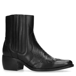 Zwarte Leren Cowboylaarsjes Met Details^Sacha Online
