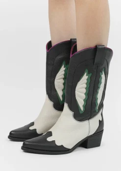 Zwarte Leren Cowboylaarzen Met Off White Details^Sacha Outlet
