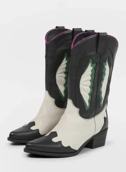 Zwarte Leren Cowboylaarzen Met Off White Details^Sacha Outlet