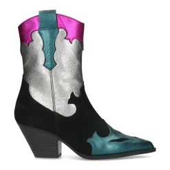 Zwarte Leren Cowboylaarzen Met Kleurrijke Metallic Details^Sacha Store