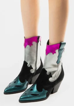 Zwarte Leren Cowboylaarzen Met Kleurrijke Metallic Details^Sacha Store