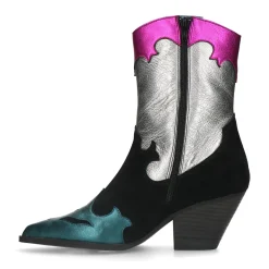 Zwarte Leren Cowboylaarzen Met Kleurrijke Metallic Details^Sacha Store