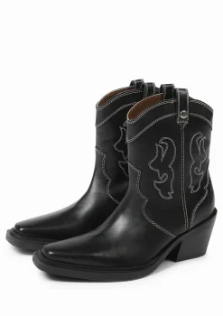 Zwarte Leren Cowboylaarzen Met Off White Sierstiksels^Sacha Cheap