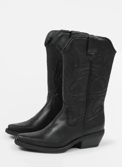 Zwarte Leren Cowboylaarzen^Sacha Hot