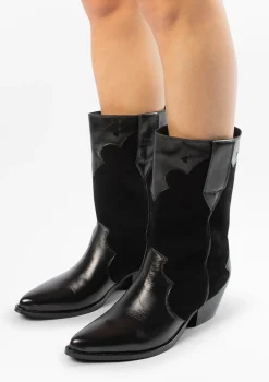 Zwarte Leren Cowboylaarzen Met Suede^Sacha Shop