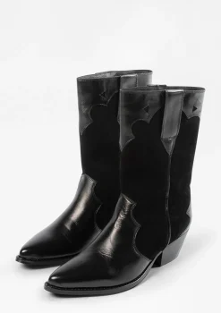 Zwarte Leren Cowboylaarzen Met Suede^Sacha Shop