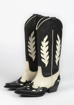 Zwarte Leren Cowboylaarzen Met Off White Details^Sacha Cheap