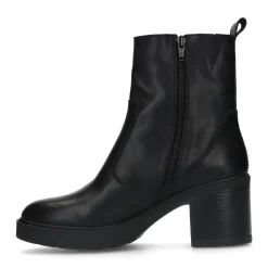 Zwarte Leren Enkellaarsjes Met Hak^Sacha Discount