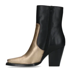 Zwarte Leren Enkellaarsjes Met Hak En Goudkleurige Details^Sacha Clearance