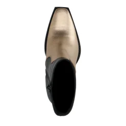 Zwarte Leren Enkellaarsjes Met Hak En Goudkleurige Details^Sacha Clearance