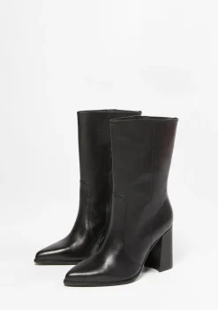 Zwarte Leren Enkellaarsjes Met Hak^Sacha Cheap