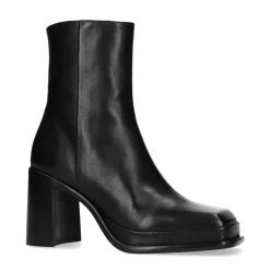 Zwarte Leren Enkellaarsjes Met Blokhak^Sacha Shop