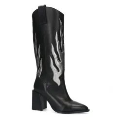 Zwarte Leren Flame Cowboylaarzen^Sacha Store