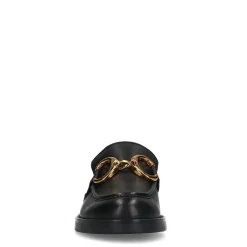 Zwarte Leren Loafer Muiltjes Met Goudkleurige Chain^Sacha Fashion