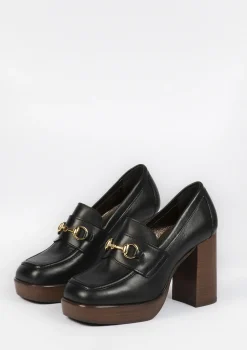 Zwarte Leren Loafers Met Hak^Sacha Sale