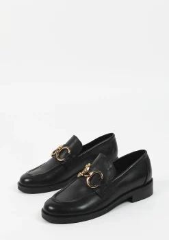 Zwarte Leren Loafers Met Goudkleurige Chain^Sacha Sale