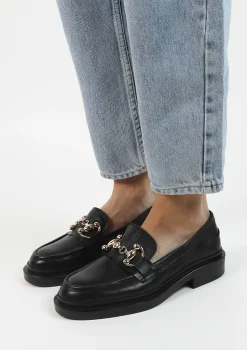 Zwarte Leren Loafers Met Chain^Sacha Best