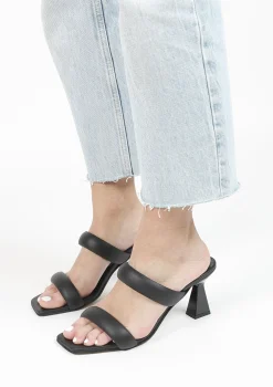 Zwarte Leren Muiltjes Met Trechterhak^Sacha Shop