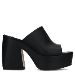 Zwarte Leren Muiltjes Met Plateau Hak^Sacha New
