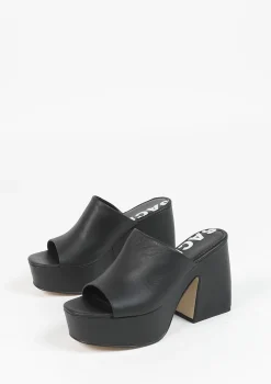 Zwarte Leren Muiltjes Met Plateau Hak^Sacha New