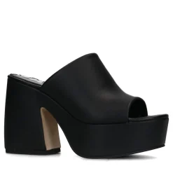 Zwarte Leren Muiltjes Met Plateau Hak^Sacha New