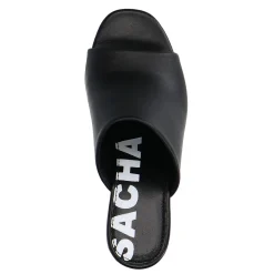 Zwarte Leren Muiltjes Met Plateau Hak^Sacha New