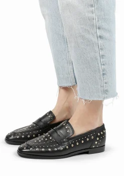 Zwarte Leren Penny Loafers Met Studs^Sacha Online