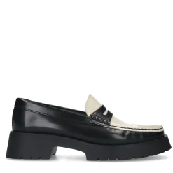 Zwarte Leren Plateau Loafers Met Witte Details^Sacha Fashion
